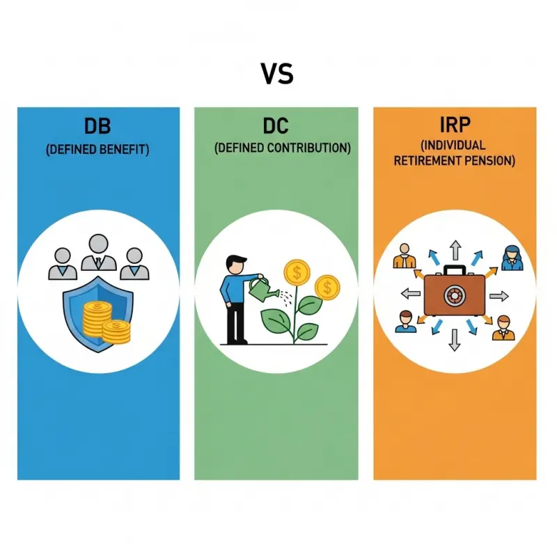 DC,DB,IRP 글씨가 청색 녹색 주황색 바탕에 있음