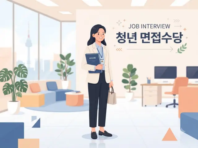 면접을 준비하는 청년과 면접수당 안내
