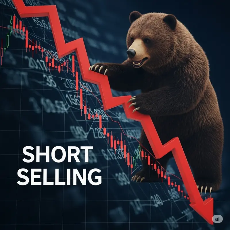 곰이 주가지수 그래프 위에 있으며 SHORT SELLING 이 쓰여 있음