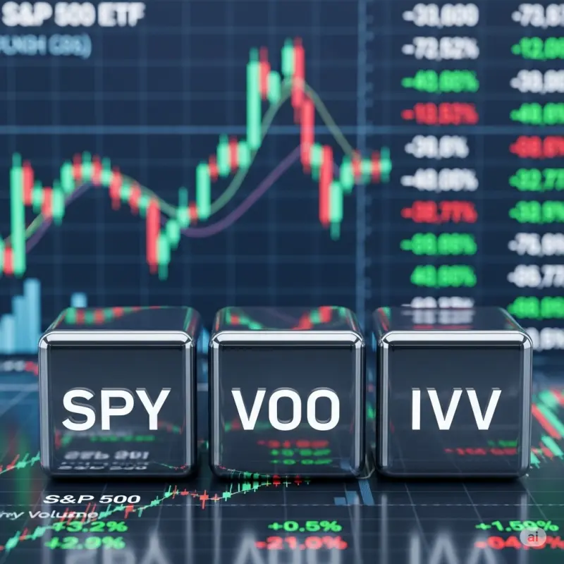 SPY VOO IVV 글씨가 주식 시황판에 쓰여져 있음