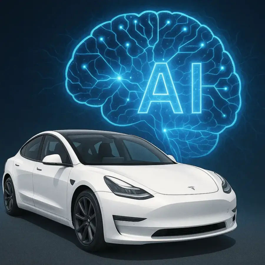 AI 기업의 선도주자의 이미지를 표현하기 위하여 브레인과 자동차의 모양을 합성하여 표현