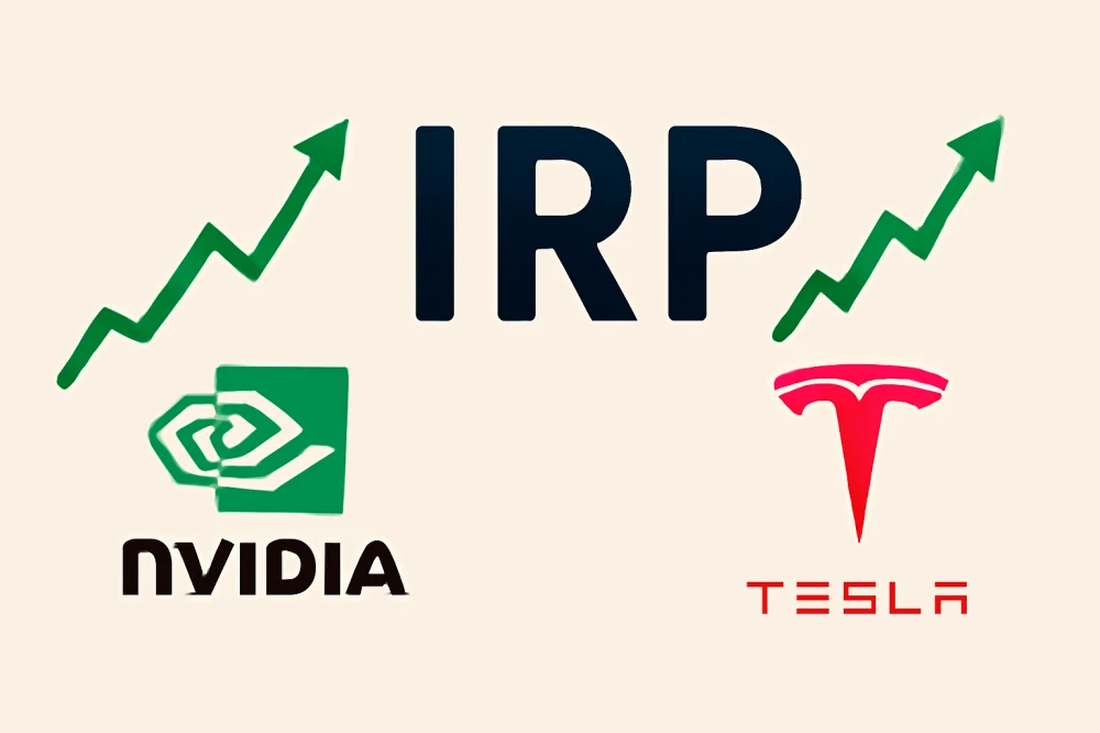 IRP에서 NVIDIA, TESLA가 주식 그래프 사이에 어울려져 있는 이미지
