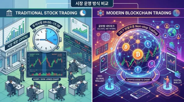 가상화폐 시장과 주식시장의 비교표