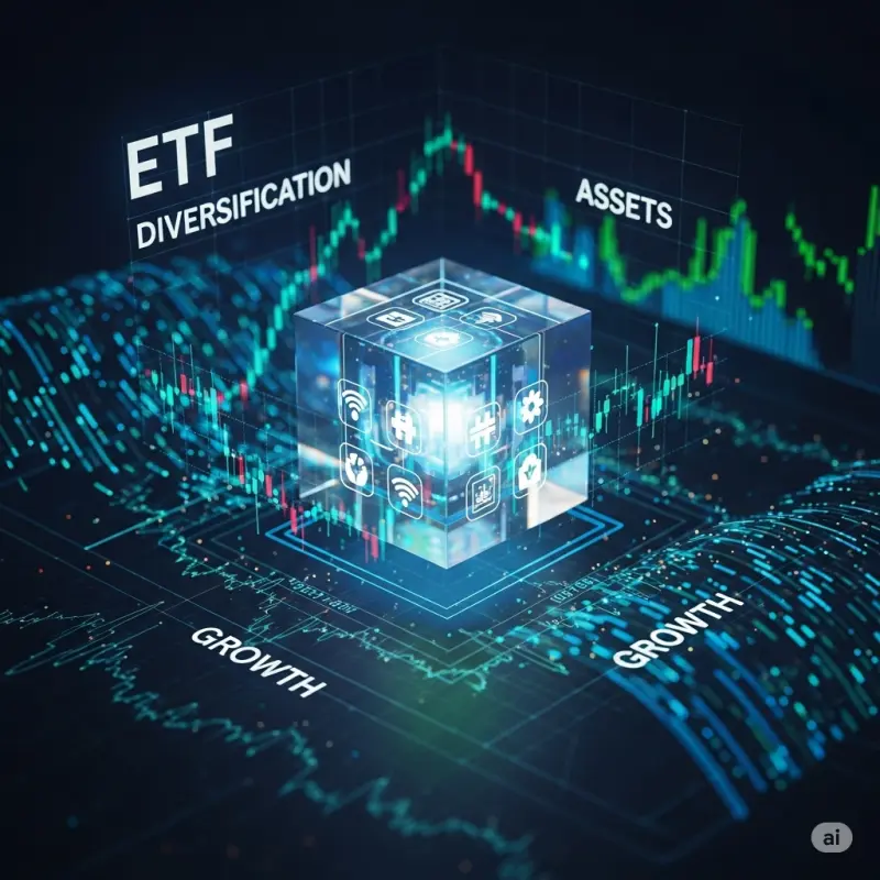 etf가 상승하는 이미지로 중앙에 사각형 박스가 있고 위에는 ETF 글씨가 있음