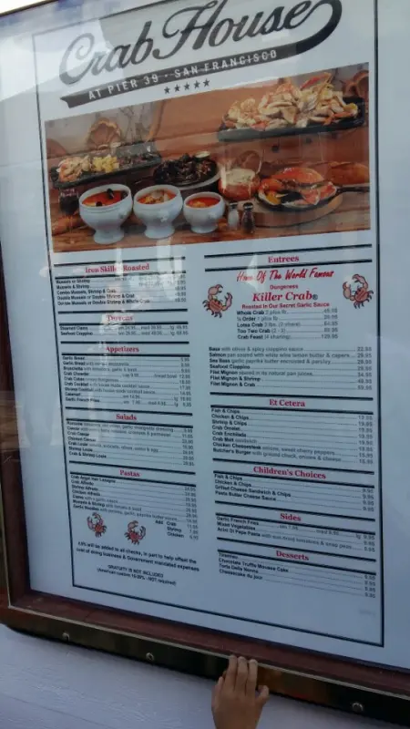 Fisherman's Wharf 건물내의 식당 메뉴판