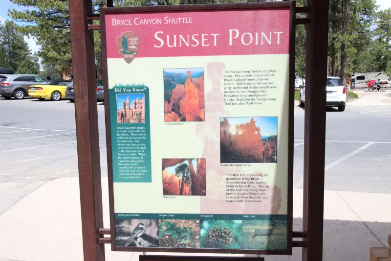 Bryce Canyon의 sunset point 표지판