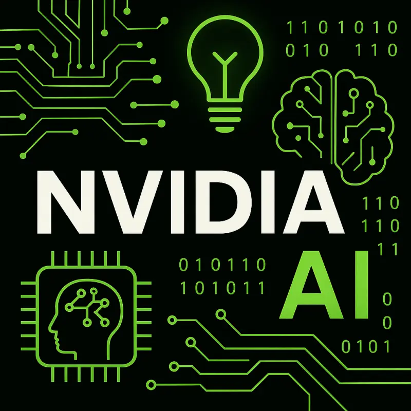 엔비디아(NVIDIA) 이미지로 전구와 뇌의 표시로 첨단 이미지 나타냄