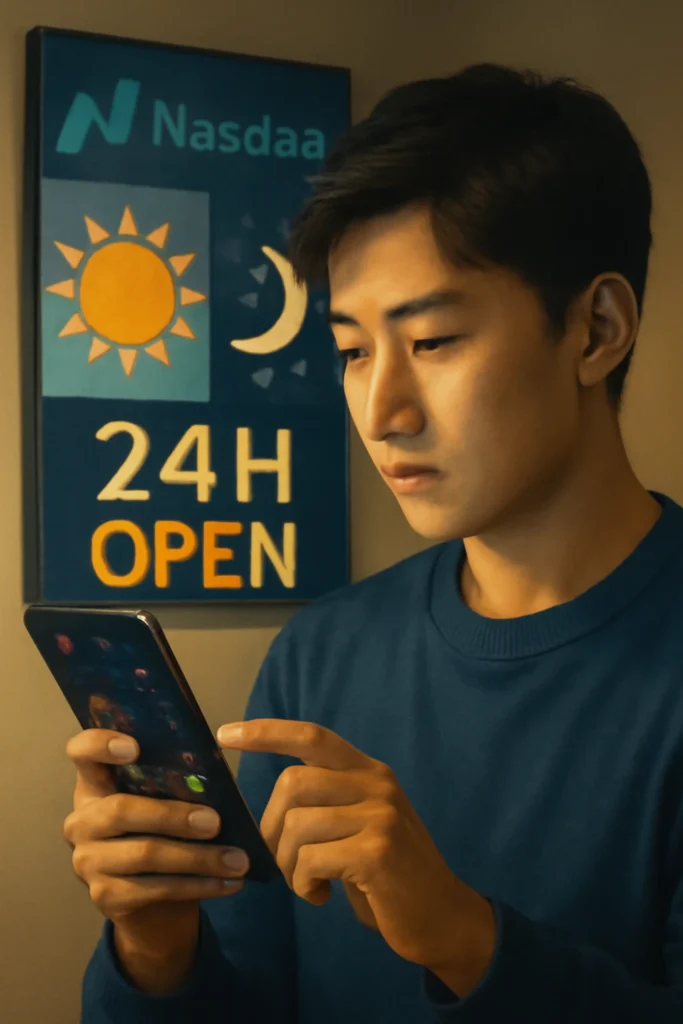 스마트폰을 이용해 언제든 미국 주식을 매매하는 젊은 한국 투자자