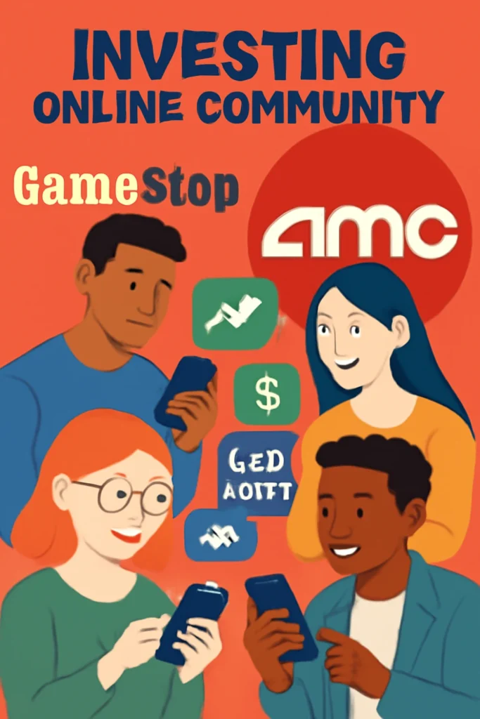 게임스톱, AMC, Bed Bath & Beyond 등 밈 주식 로고가 눈에 띄게 부각된 그래픽 배경