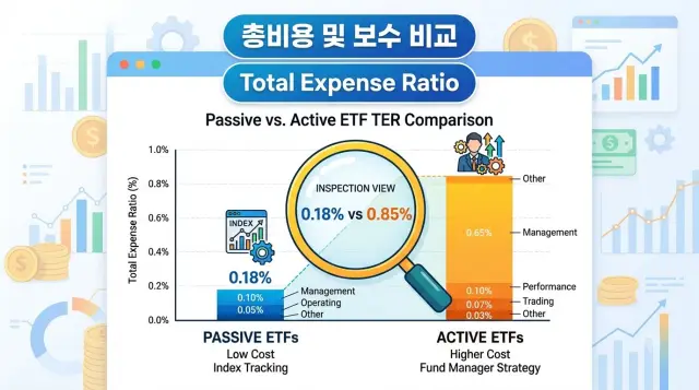 패시브 대비 액티브 ETF 운용 보수 비교