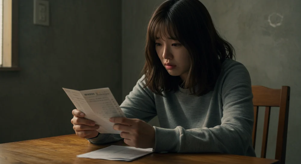 양육비가 입금되지 않아 난감한 표정을 짓고 있는 엄마의 모습