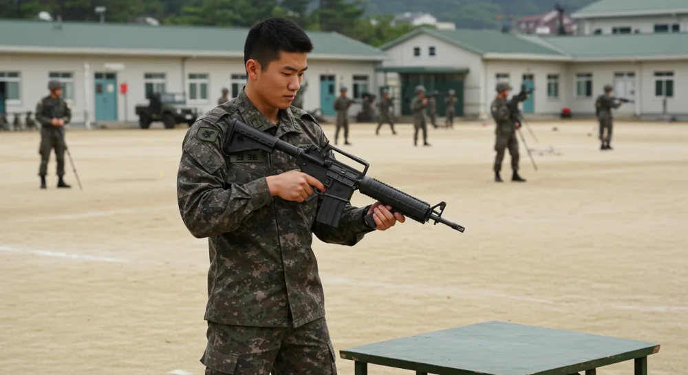 부대에서 훈련을 받고 있는 모습