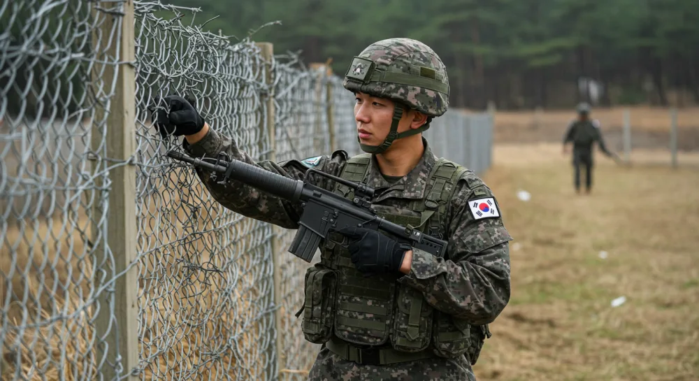 군복무 기간 국민연금 산입한다고 하며 철책선에서 점검하는 모습