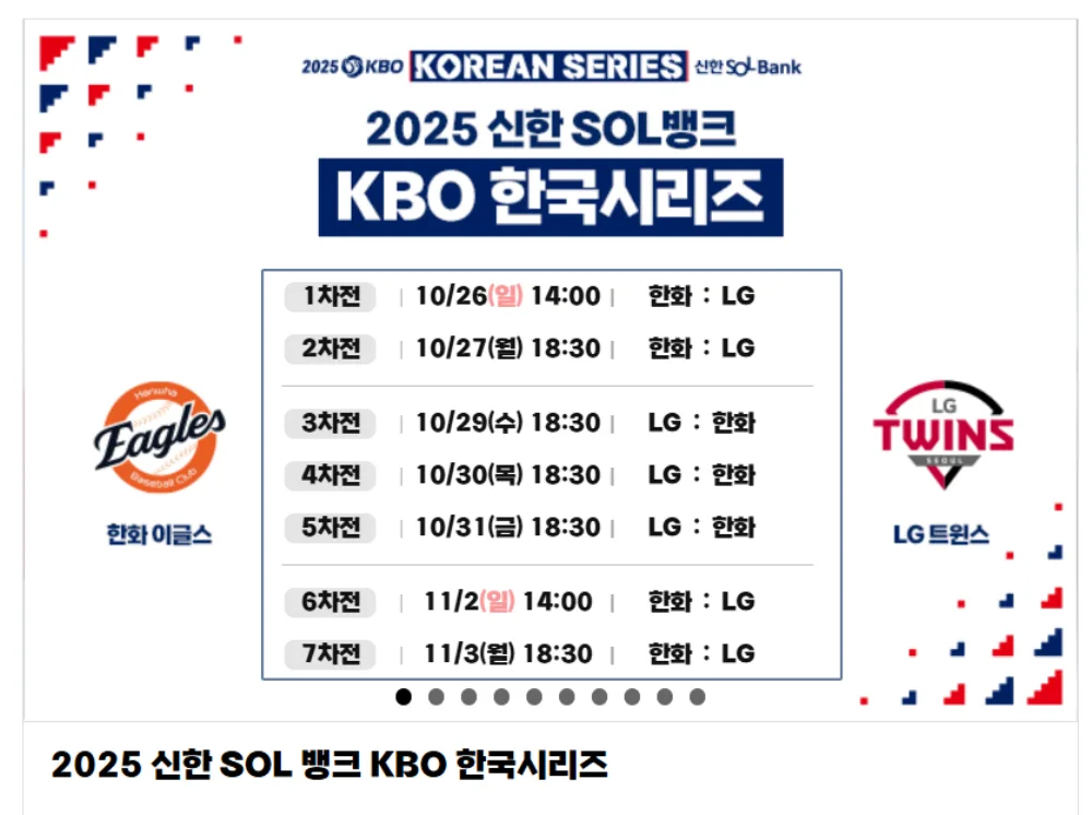 25년 한국시리즈 일정 안내표