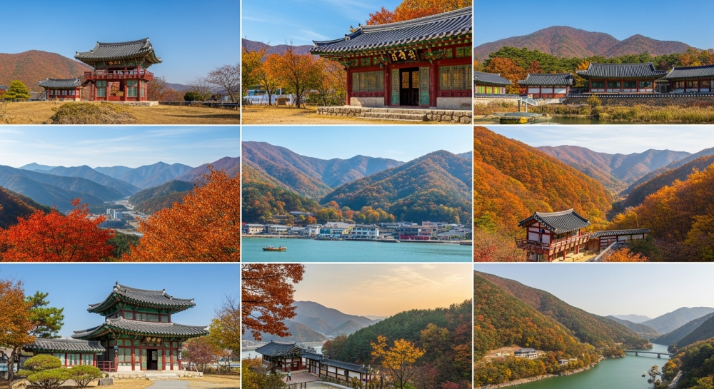 단풍을 머금고 있는 산의 아름다움