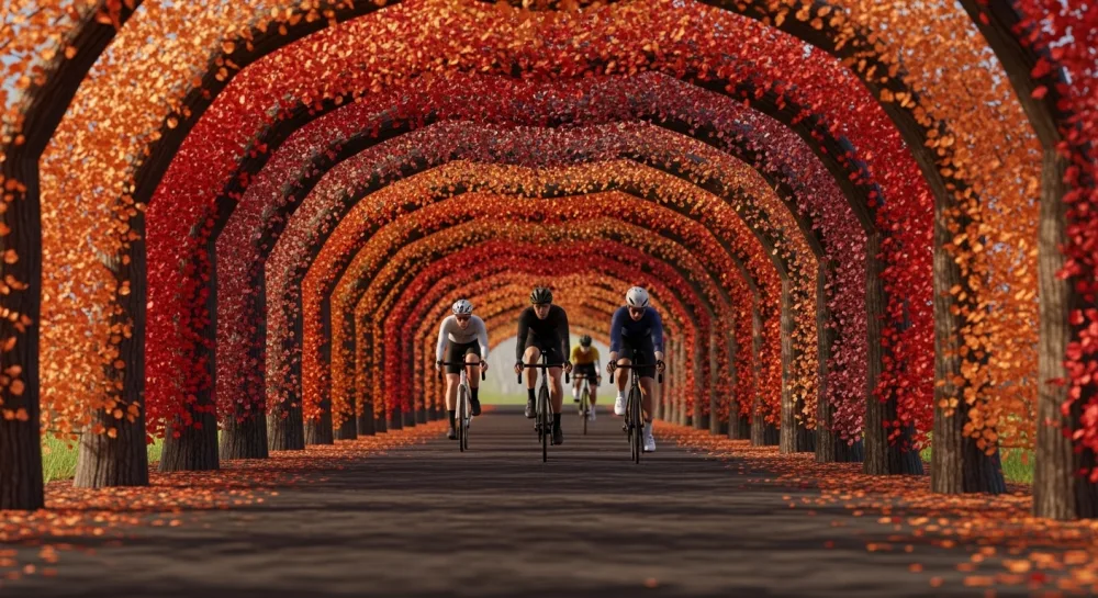 화려한 단풍 터널을 달리는 자전거 동호회