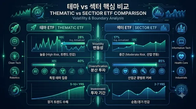 테마형 vs 섹터형 핵심 지표 비교