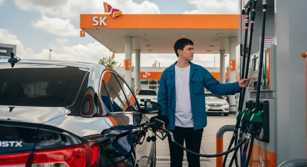 주유소에서 주유를 하고 있는 광경