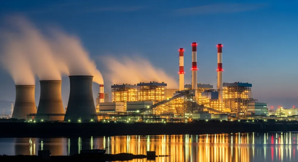 대형 화력 발전소의 모습으로 경제 발전의 원동력