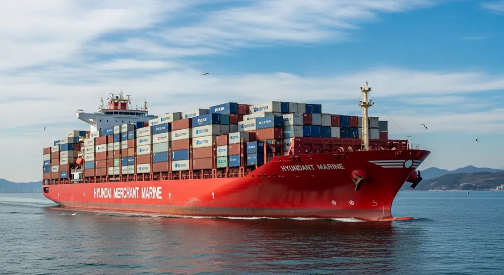 수출용 화물 콘테이너의 운행 광경