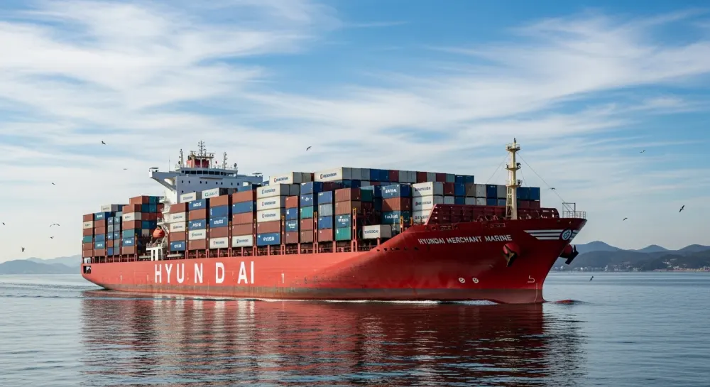 수출을 위하여 컨테이너를 나르는 대형 선박