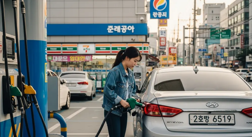 차량에 주유하고 있는 여성