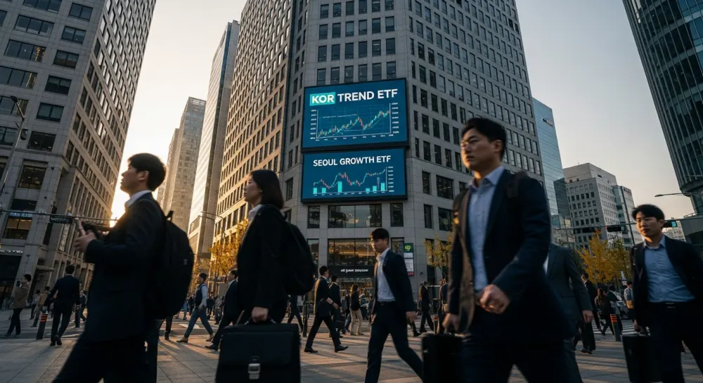 여의도 금융가의 출근의 활발한 장면