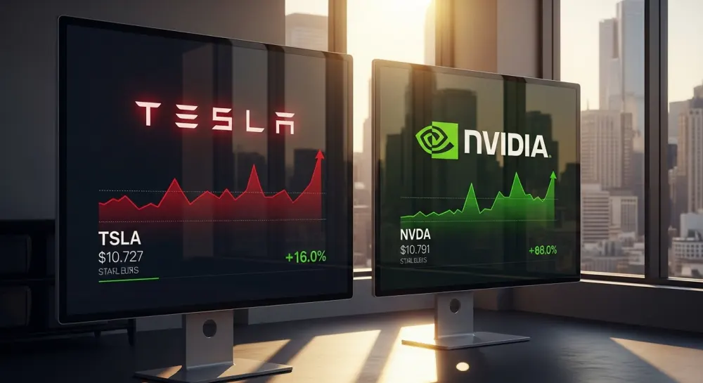 모니터에 테슬라 등의 우량기업 로고