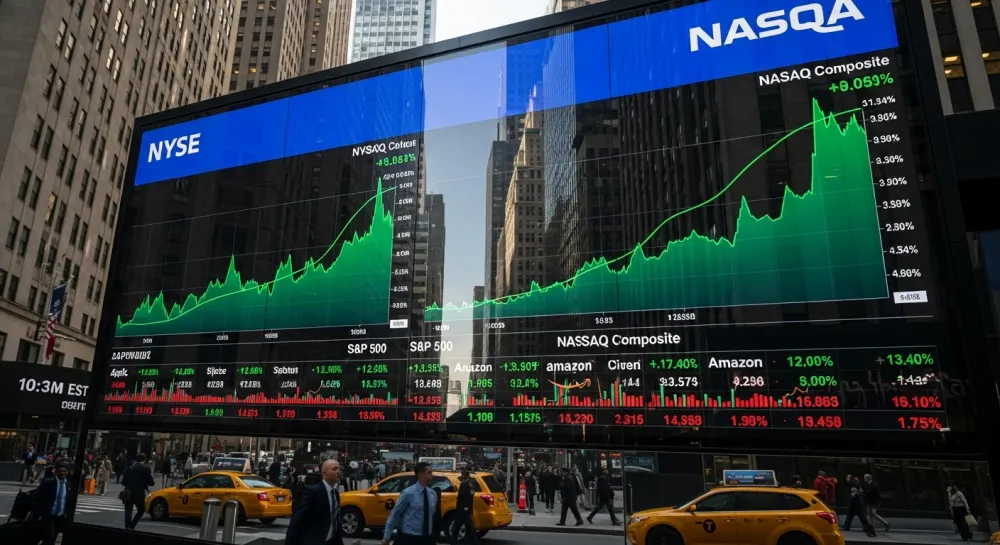 미국 나스닥 뉴욕거래소 전광판의 광경