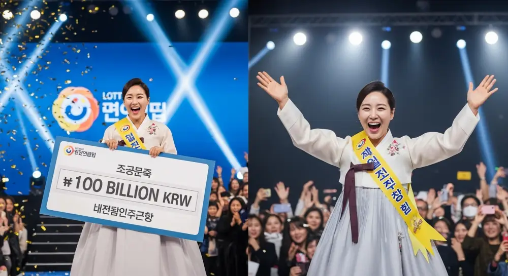 로또 당첨 후 환호하는 당첨자