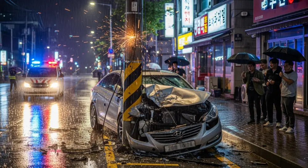 교통사고로 인한 전신주 파손