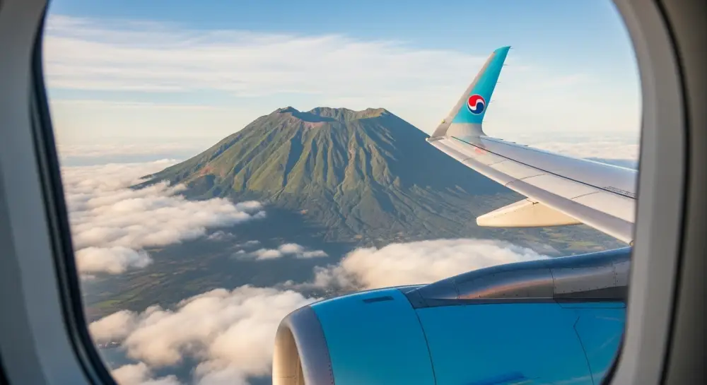 비행기 창문 밖으로 보이는 제주도