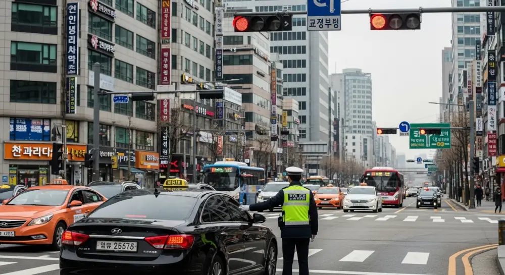 교통신호등과 경찰관