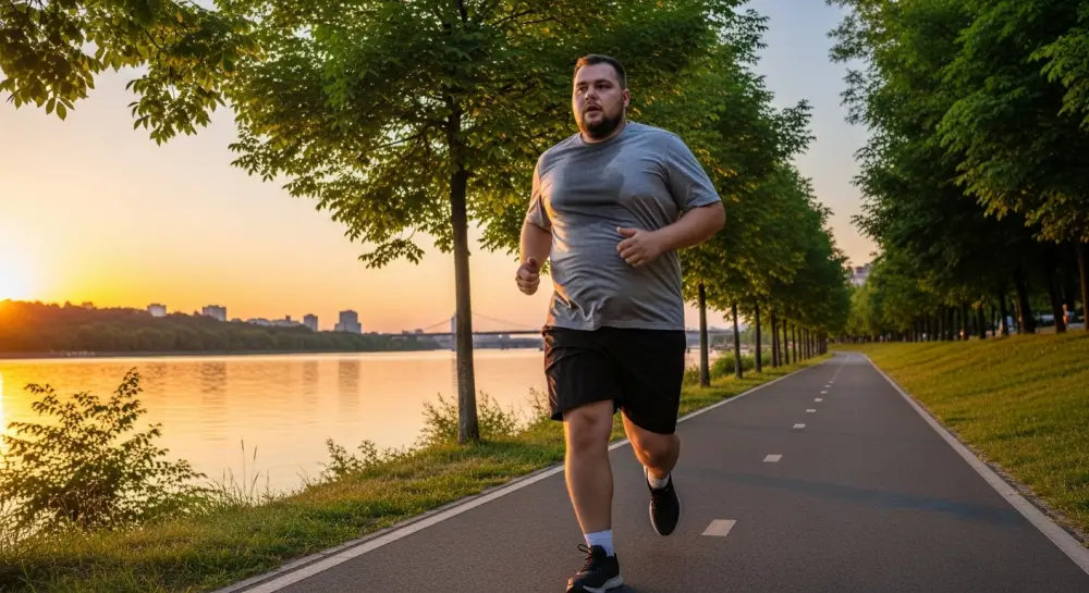 비만자가 운동을 하고 있음