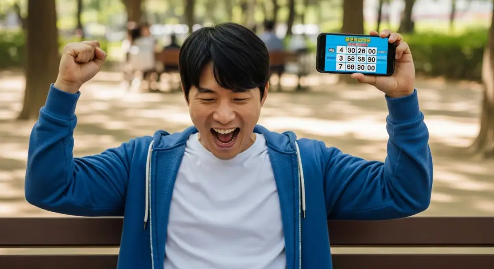 로또 당첨 이후 손을 들고 환호