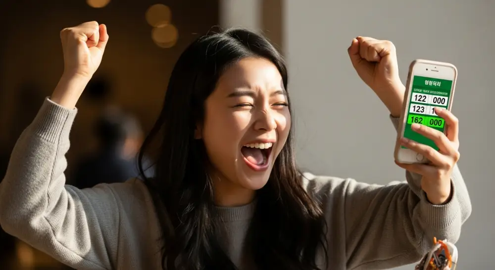 로또 당첨을 모바일에서 확인 후 환호