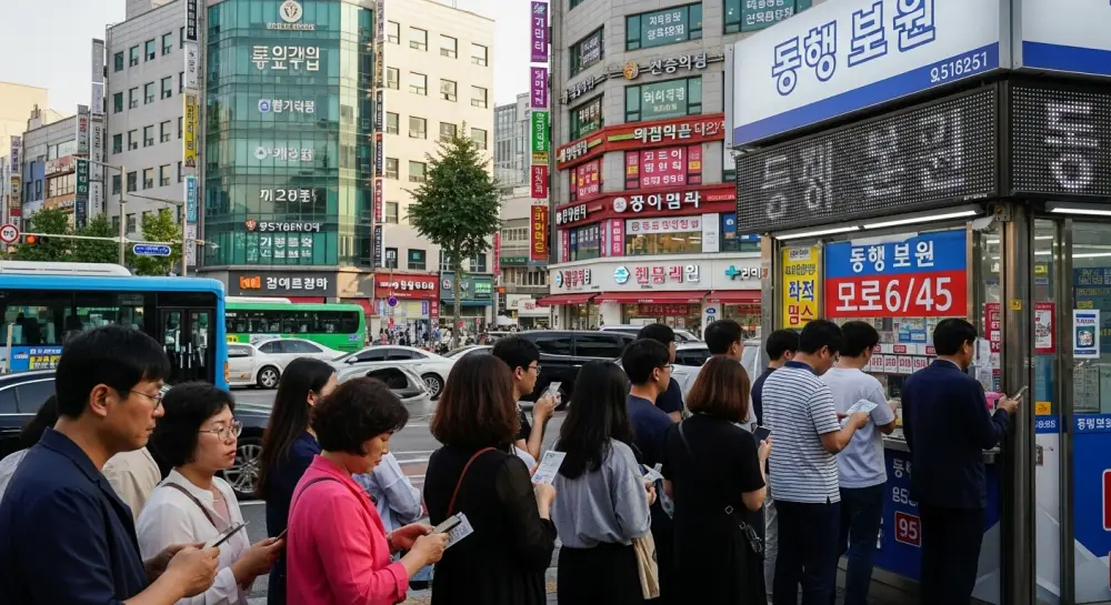 로또 구입을 위하여 줄을 선 광경