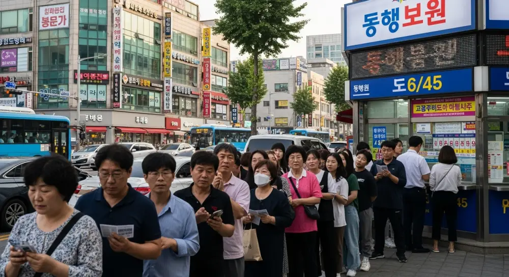 로또 구입시간은 금요일에 몰림. 구입을 위하여 줄을 선 모습