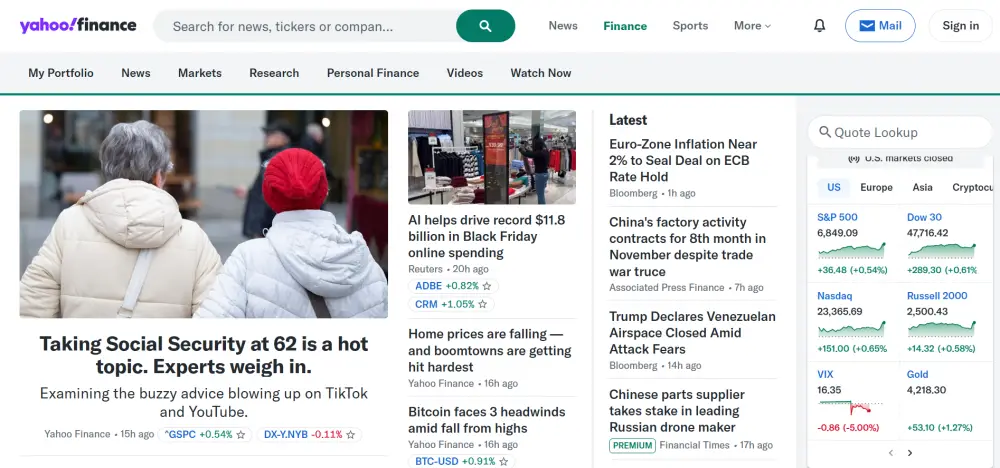미국주식 사이트 YAHOO FINANCE