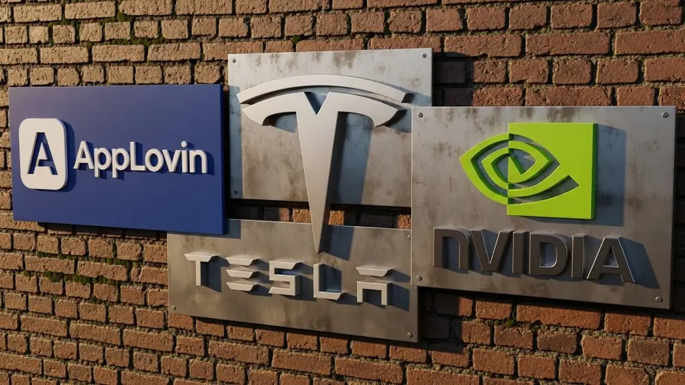 앱러빈, 앤비디아, 테슬라 회사의 이미지가 어우러짐