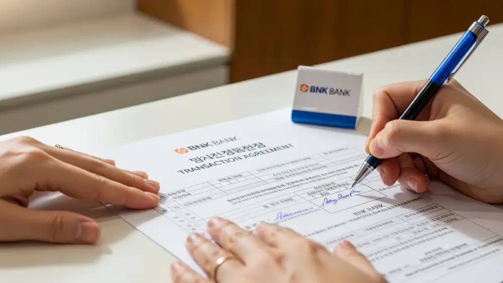 BNK금융 특판예금 신청서에 서명 중