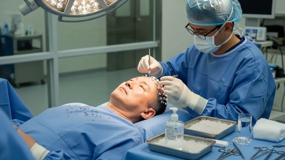 이재명 대통령 탈모치료로 인하여 의료보험이 적용될 가능성이 있는 가운데 환자가 모발 이식을 하고 있음