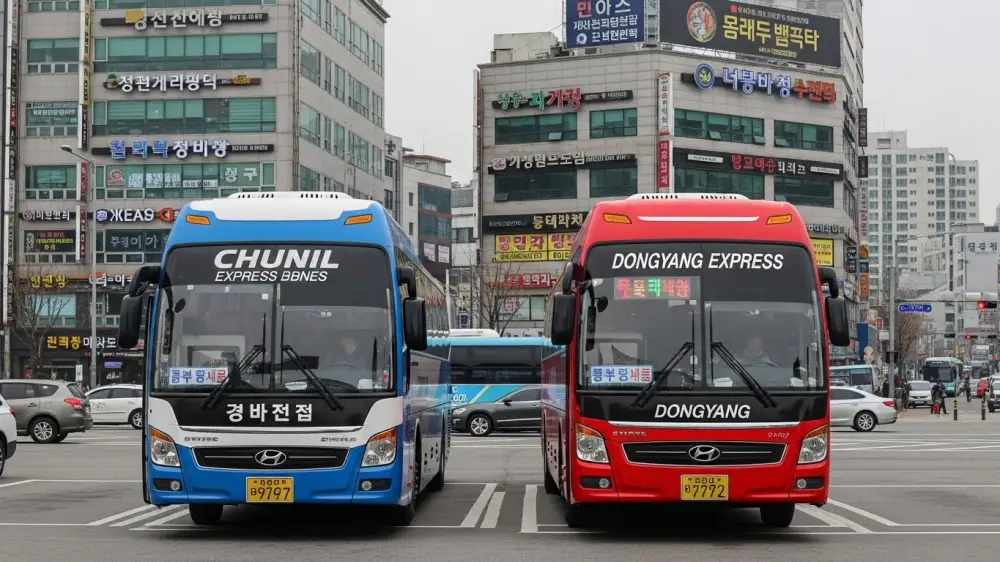 고속터미널에 정차해 있는 고속버스