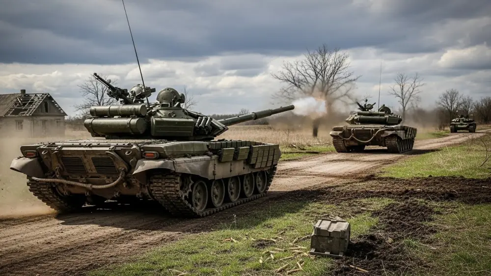 우크라이나 전쟁 중 탱크 포격