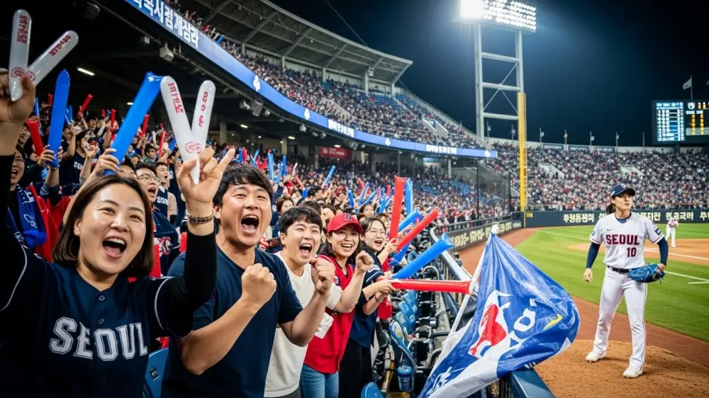 야구여왕 게임에 환호하는 관중