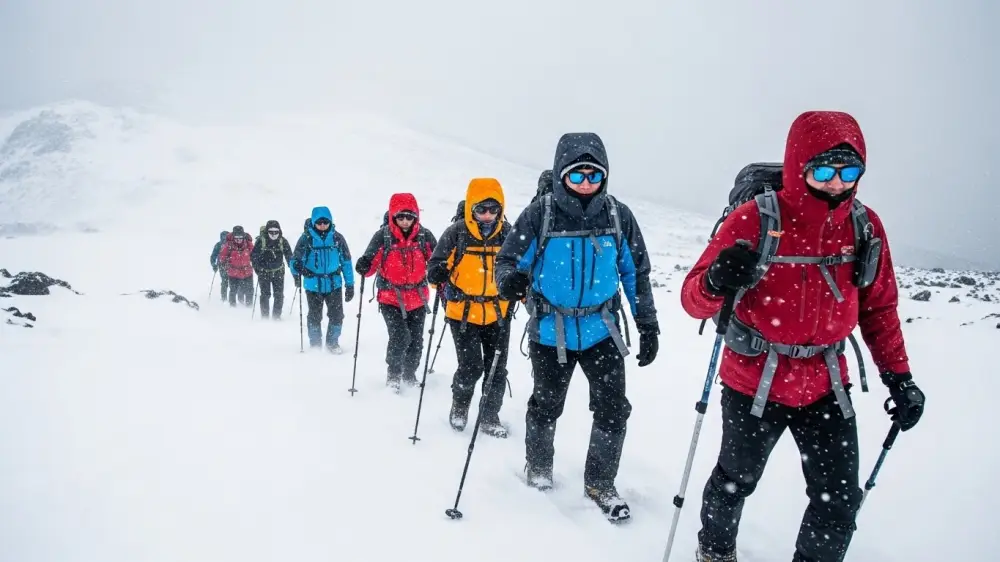 겨울 눈꽃산행 여행지 등산 중