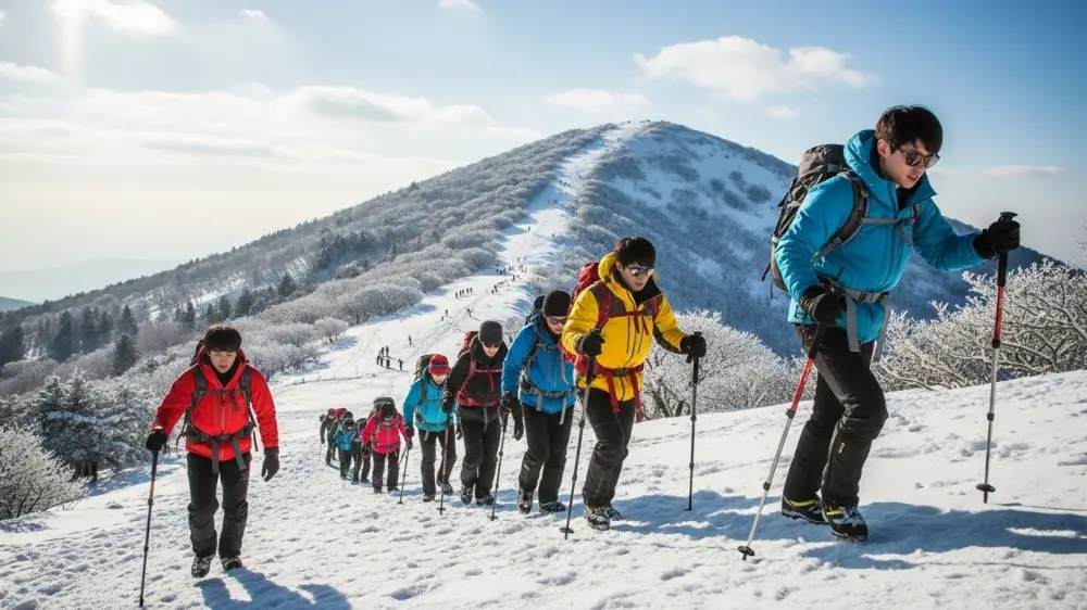 남부 지방 겨울 눈꽃산행 중 소백산