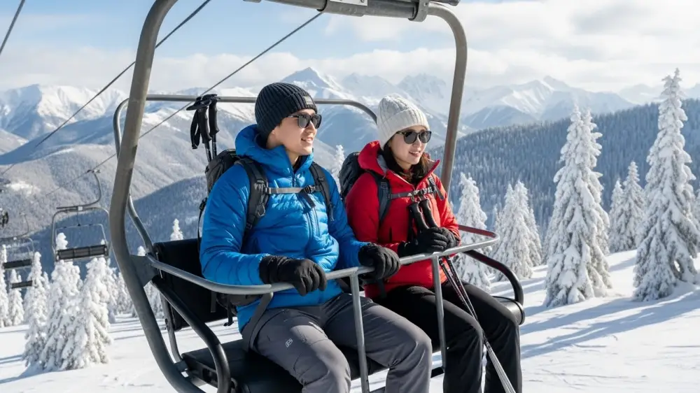 사진 찍기 좋은 겨울 눈꽃산행 중 리프트 이용