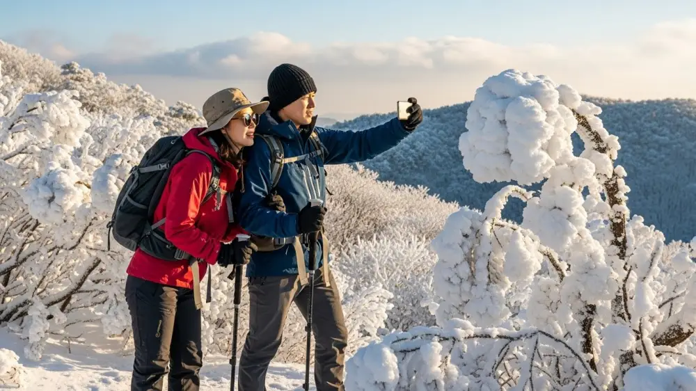 사진 찍기 좋은 겨울 눈꽃산행 셀카