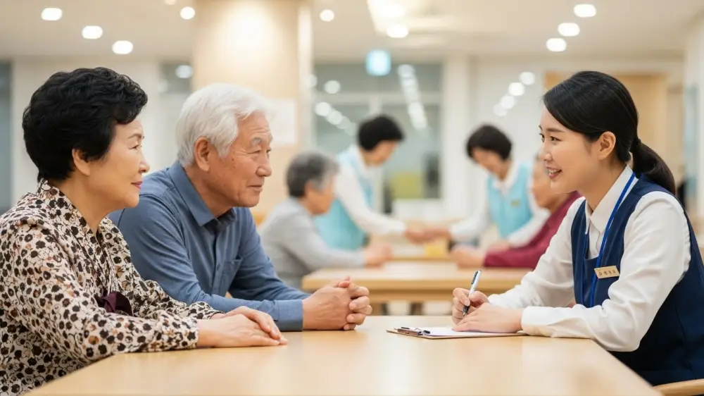 기초연금 준비 체크리스트를 문의하는 노부부